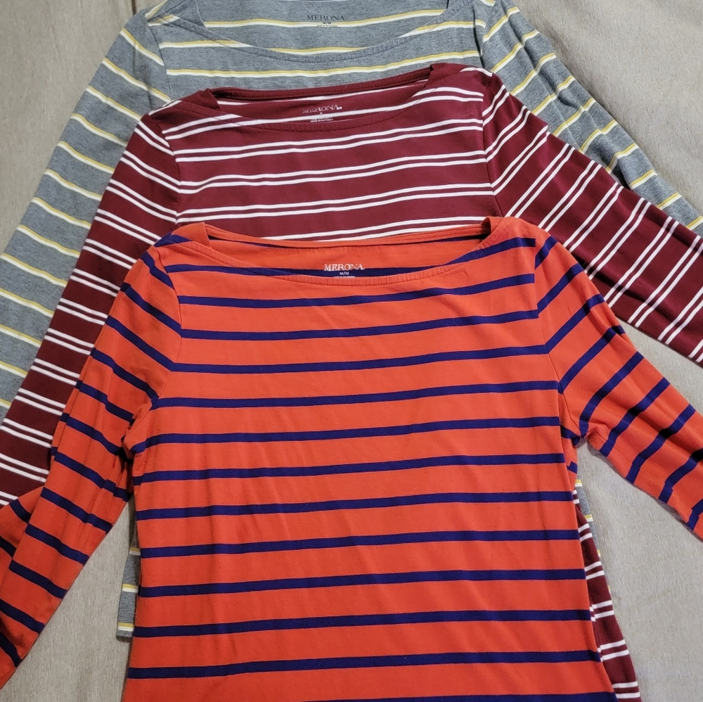 Merona 3/4 length sleeve boatneck shirts (3 shirts